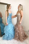 Shop Unique Gold Cascading Ruffles Mermaid Prom Gown with Open Back under 200