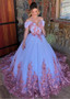 Shop Cheap Tulle Off-the-shoulder Pink Appliques Ball Gown Wedding Dress 2020