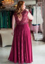Shop Plus Size Lace & Chiffon V-Neck Burgundy A-Line Mother Dresses With Beadings For 2020 Wedding