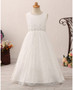 Vintage Juniors Beading Long Lace Flower Girl Dress