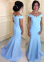 Shop Elegant Satin Off The Shoulder Light Sky Blue Mermaid Mother Of The Bride Dresses From Annakoo