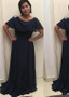 Shop Beach Summer Chiffon Jewel Navy Blue A-line Mother Of The Bride Dresses With Beadings under 130