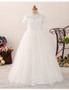 Short Sleeves Tulle Lace Ball Gown Flower Girl Dress