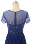 Shop Luxury Sparkle Chiffon Jewel Beading Blue Short Sleeves A-line Mother Of The Bride Dress under 200