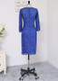 Shop Elegant Lace Jewel Blue Long Sleeves Sheath/Column Mother Of The Bride Dresses With Belt under 200