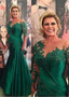 Shop Sexy Green Long Sleeves Satin Jewel  Mermaid Mother Of The Bride Dress