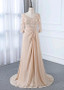 Chiffon V-neck Champagne Sheath/Column Mother Of The Bride Dress With Beaded Lace Appliques
