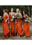 Shop Cheap Chiffon Spaghetti Straps Orange Long Sheath/Column Bridesmaid Dresses under 100