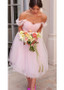Shop Short Romantic Tulle Off The Shoulder Pink Pleats A-line Bridesmaid Dresses from Annakoo