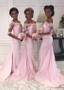Shop Cheap Chiffon Off-the-shoulder Pink Half Sleeves Mermaid Bridesmaid Dress under 100