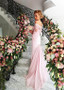 Shop Cheap Chiffon Off-the-shoulder Pink Half Sleeves Mermaid Bridesmaid Dress under 100