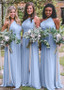 Shop Elegant Periwinkle Chiffon One Shoulder Long  A-line Bridesmaid Dress under 100