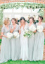 Shop Simple Tulle V-neck Short Sleeves Mint A-line Bridesmaid Dress With Beadings from ANNAKOO