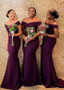 Grape Satin Off-the-shoulder Long Mermaid Bridesmaid Dress