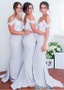 Shop Cheap Acetate Satin Off-the-shoulder Gray Mermaid Bridesmaid Dresses With Beaded 3D Flowers From Annakoo