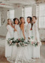 Shop Cheap Backless Lace V-neck White Long Sleeves Floor-length A-line Bridesmaid Dress under 100