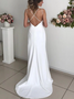 Shop 2020 New Double Straps Sexy White Satin V-neck Backless Wedding Dress With Side Split Under 100