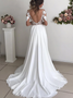 Sexy Slit Long Sleeve Backless A-Line White Chiffon Appliques Wedding Dress under 200