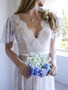 Shop Cheap A-line/Princess Champagne Lace V-neck Bohemian Wedding Dress under 140
