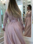 Shop 2020 Pink Chiffon Long Sleeves Dubai High Neck Lace Appliques Beaded  Prom Evening Dress under 200