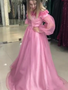 Shop 2020 Long Sleeves Pink A Line Lace Appliques Beaded 3D Flowers Formal Prom Evening Dress under 200