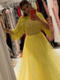 Shop Luxury Sequined Beading Yellow Tulle Arabic Dubai Long Evening Dress With Sleeves For 2020 Prom