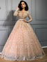 Shop Cheap  Pink V Neck Saudi Arabic Modest Lace Long Sleeve Formal Evening Prom Dress under 200