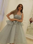 Shop Unique Stars Silver Square Neckline Crystal Peplum Silver Ball Gown High Low Arabic Style Evening Prom Dress under 200