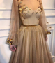 Shop Bling Bling Glitter Tulle Gold Illusion Long Sleeves A Line Long Prom Dresses from Annakoo