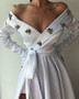 Shop 2020 Sexy Off The Shoulder V-Neck White A-Line Beading Full Sleeves Split Prom Dress From Annakoo