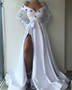 Shop 2020 Sexy Off The Shoulder V-Neck White A-Line Beading Full Sleeves Split Prom Dress From Annakoo