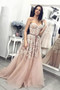 Shop New Arrival Blush Sweetheart Lace Appliqued Long A-Line Tulle Prom Dress With Belt from Annakoo