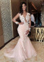Shop 2020 Annakoo Tulle Jewel 3D Flowers See-through Pink Mermaid Evening Dresses With Beadings under 200