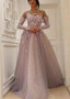 Shop Romantic Tulle Jewel Light Mauve A-line Prom Dresses With Beadings & Lace Appliques from Annakoo