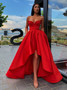 Shop Cheap Annakoo Red Satin High Low Sweetheart Prom Dress With Pocket under 100
