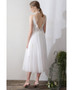 Shop Vintage Short Retro Lace V-neck Tulle Open Back Tea Length Wedding Dress from ANNAKOO