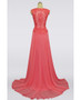  V-neck Lace  Coral Pink Long Mother Of The Bride Dress