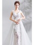 Shop Beautiful See Through Fairy Pure White Floral V-neck Detachable Train Tulle Wedding Dress from ANNAKOO