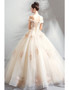 Unique 2020 ANNAKOO Nude Off The Shoulder LacePink Ball Gown Wedding Dress Free Shipping