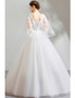 Shop Beautiful Long V Neck White Tulle Princess Ball Gown Wedding Dress With Flowers from ANNAKOO