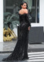 Shop Fast Shipping 2020 Black Dignified Sequin Lace Off-the-shoulder Mermaid Evening Dresses With Feathers from ANNAKOO
