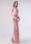 Shop Beautiful Flocking & Sequin Lace V-neck Pink Floor-length Mermaid Prom Dress under 100