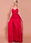 Shop Beautiful 2020  Spray Red Net Spaghetti Straps Backless A-line Evening Dresses With Detachable Skirt under 100