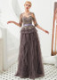 Shop Beautiful Tulle Half Sleeves A-line Lace Appliques Jewel Gray Evening Dress under 100