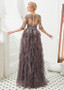 Shop Beautiful Tulle Half Sleeves A-line Lace Appliques Jewel Gray Evening Dress under 100