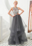Shop Backless Open Back 2020 Beading Tulle Jewel Gray Ball Gown Handmade Flower Prom Dress from ANNAKOO
