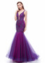 Shop Backless 2020 Tulle V-neck Purple Floor-length Mermaid Evening Dresses With Beadings under 200
