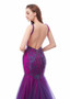 Shop Backless 2020 Tulle V-neck Purple Floor-length Mermaid Evening Dresses With Beadings under 200