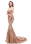Shop Sparkle Sequin Lace Off-the-shoulder Gold Floor-length Mermaid Evening Dress under 200