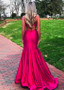 Shop Sexy Cut Out Satin Halter Hot Pink Floor-length Mermaid Evening Dresses With Slit Under 100